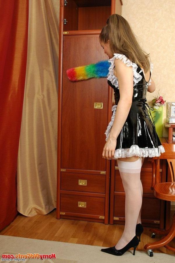 20P Young sexy French maid decides to suck her old master