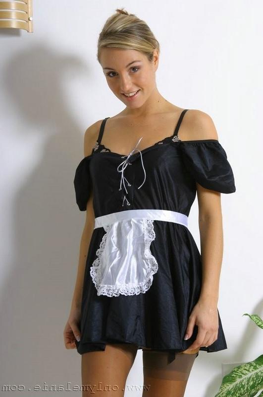 15P Beautiful blonde french maid in tan stockings