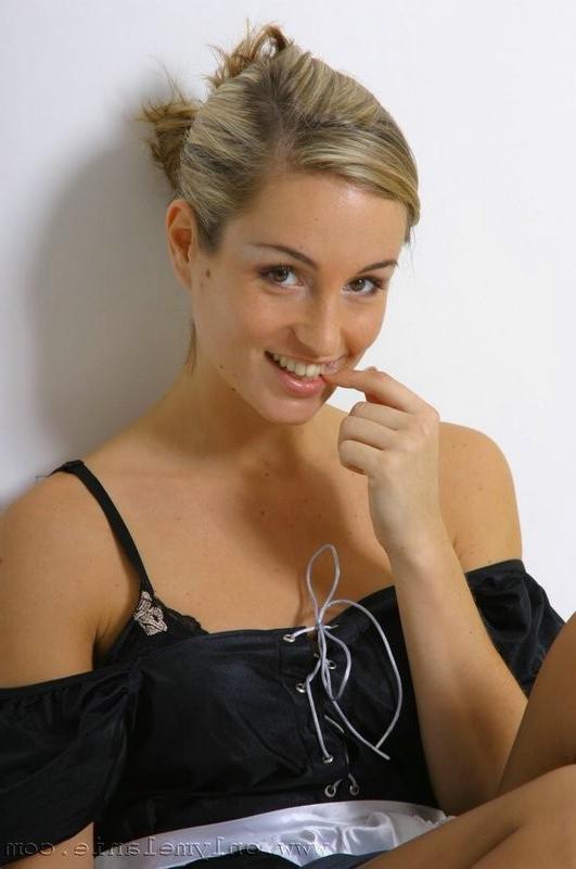 15P Beautiful blonde french maid in tan stockings
