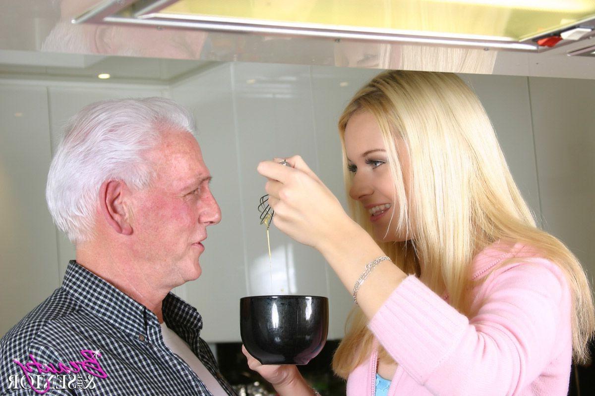 14P Blonde beauty adores an old male and pleases cock