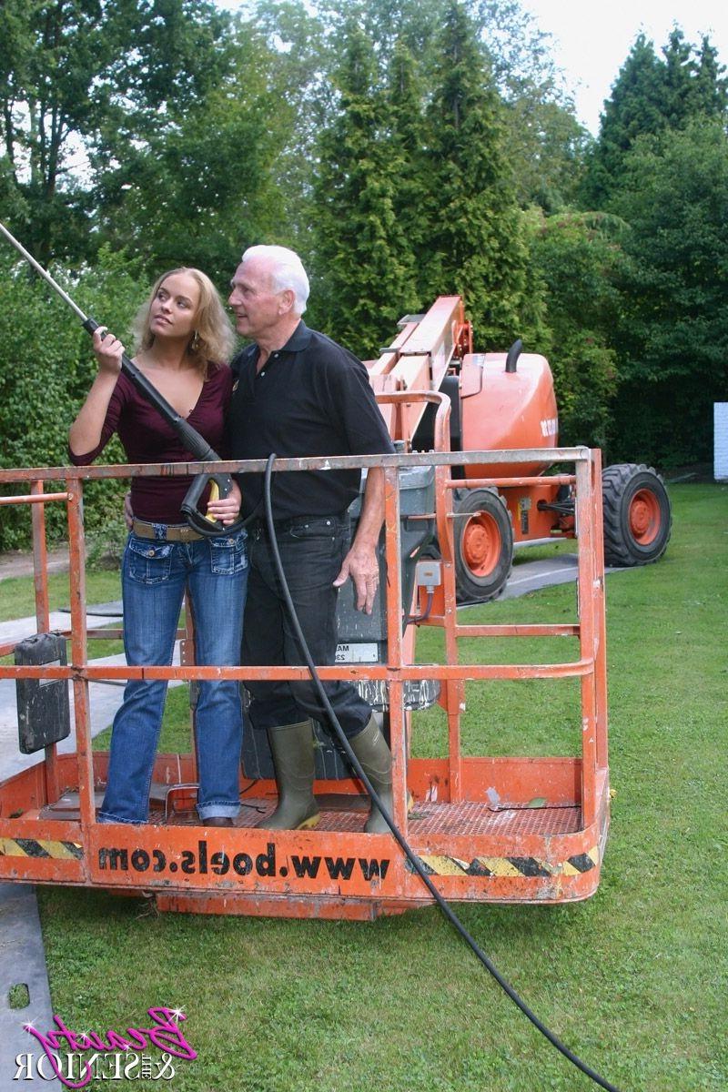 14P Dirty old senior bangs a teen girl in a boom lift
