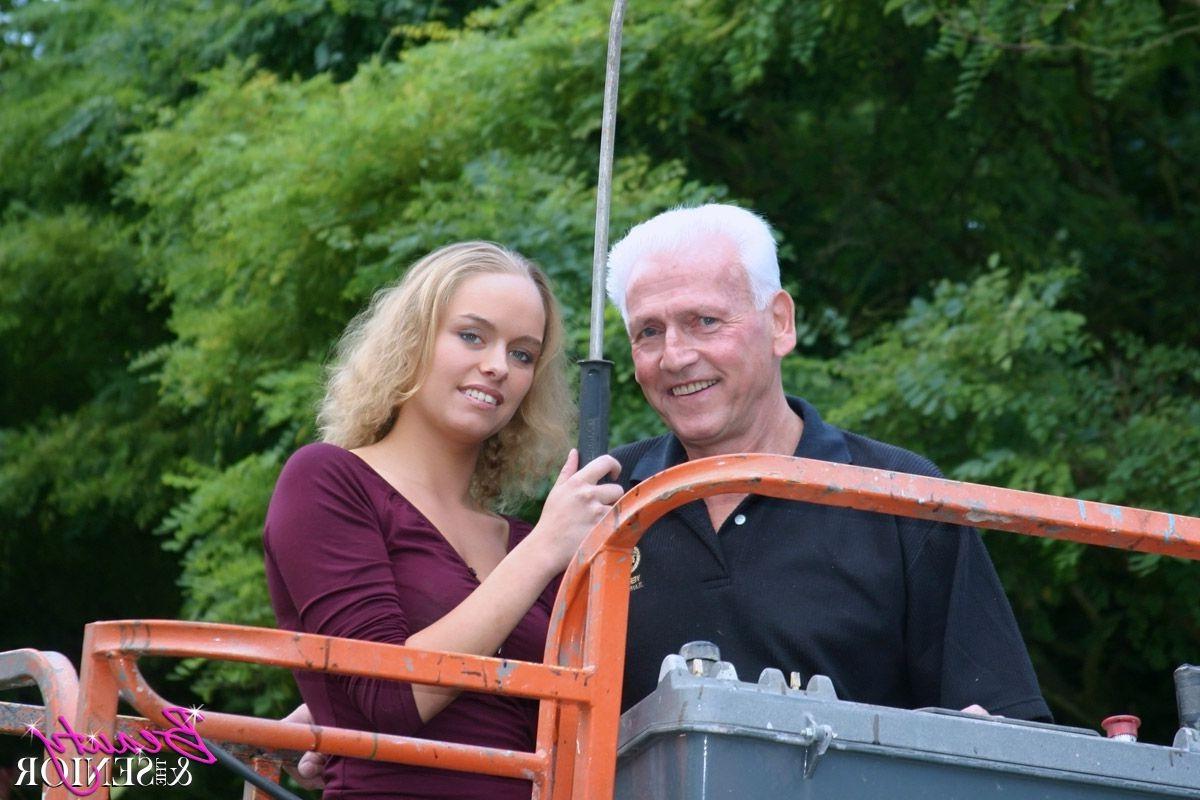 14P Dirty old senior bangs a teen girl in a boom lift