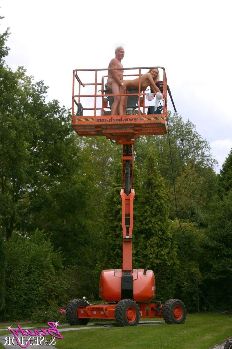 14P Dirty old senior bangs a teen girl in a boom lift