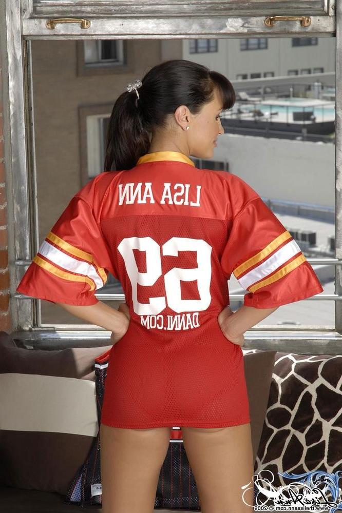 15P Lisa Ann in her football jersey and red panties