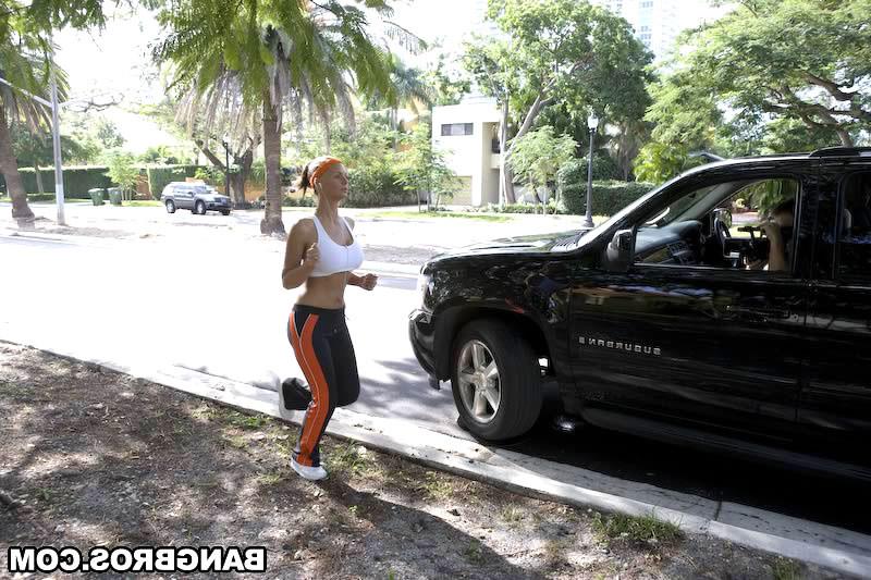 16P Busty MILF gets slammed hard by two buddies after workout