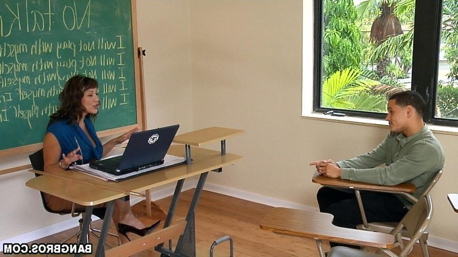 12P sultry teacher instructs on cocksucking techniques