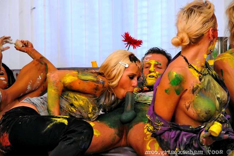 19P Dicks getting painted at a paint fight sex party