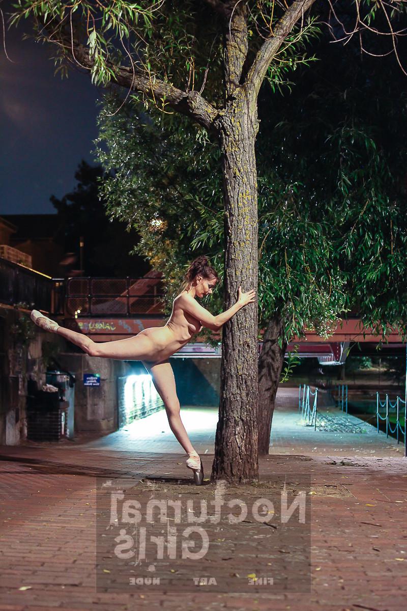 8P A girls is posing nude in the night time outdoor