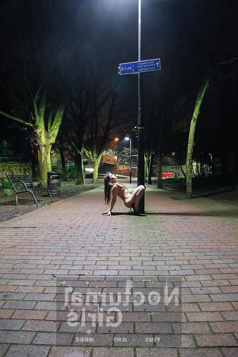 8P A girls is posing nude in the night time outdoor