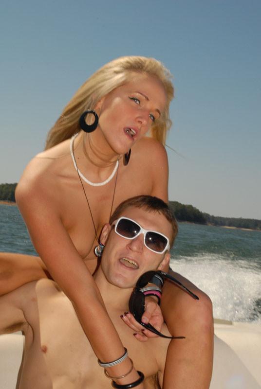 16P Two sluts fucked on a boat in public