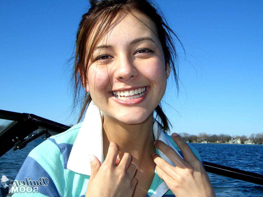 15P Hottie with perfect boobs sunbathes nude on a boat