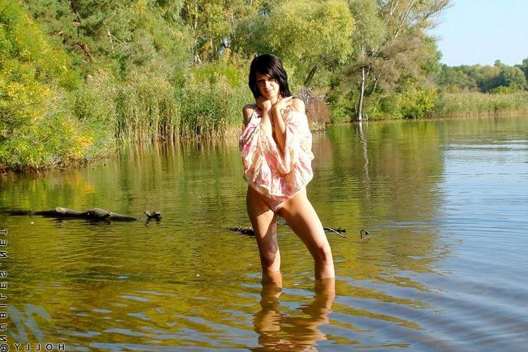 13P Sexy brunette babe strips totally naked outdoor