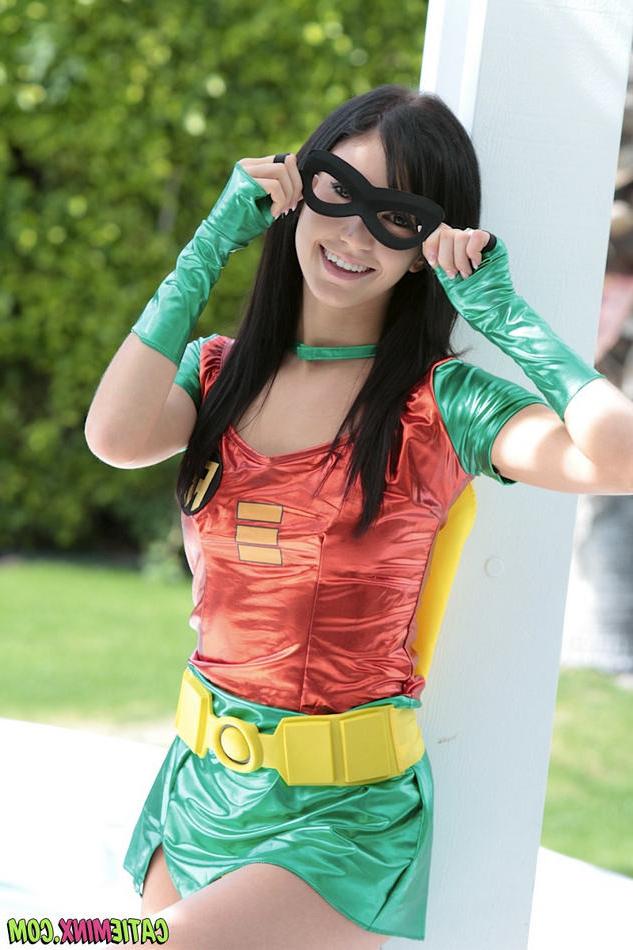 15P 19 year old strips off superhero costume outdoors