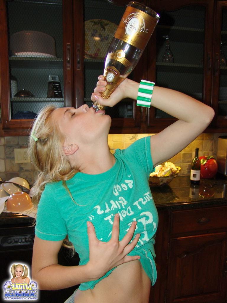 15P Tiny titted teen gets drunk and naked in kitchen