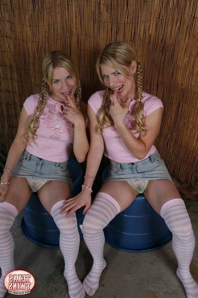 15P Twin small titted teens peek inside their panties