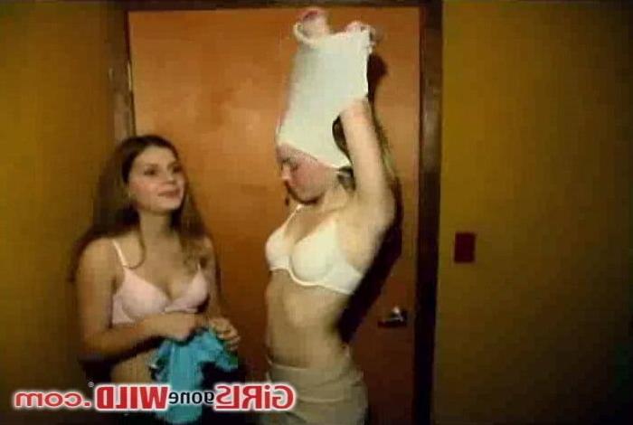 10P Two young drunk babes strip together