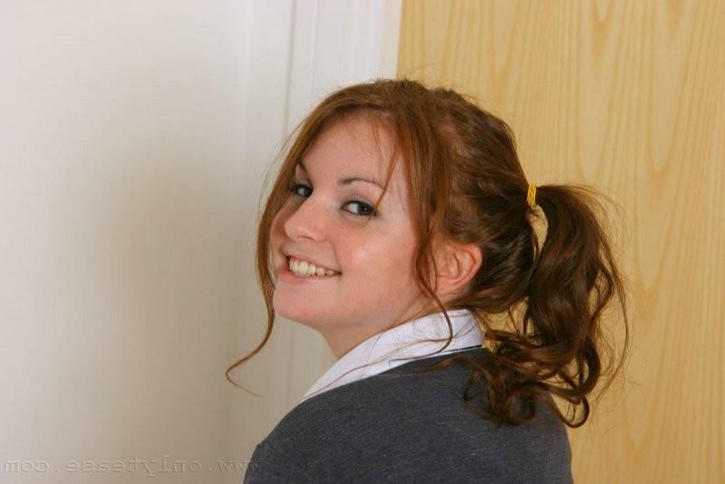 15P British college redhead in white cotton panties