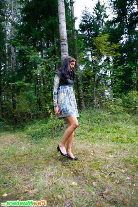 16P Nasty teen doing water sports in the forest glade