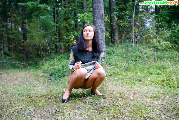 16P Nasty teen doing water sports in the forest glade