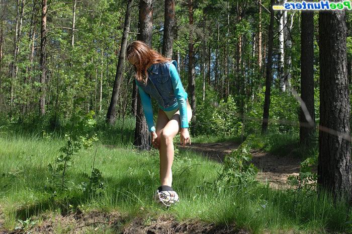 9P Cute lonely walker playing watersports in forest