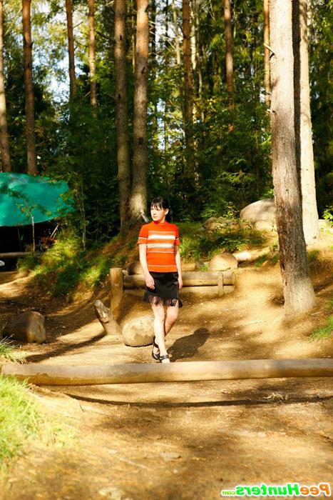 16P Careless puss peeing on a beautiful forest glade