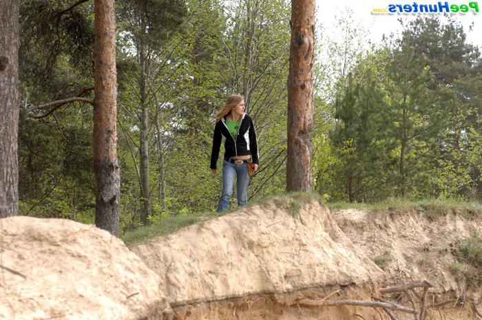 16P Beautiful teen plays watersports on a quiet forest glade