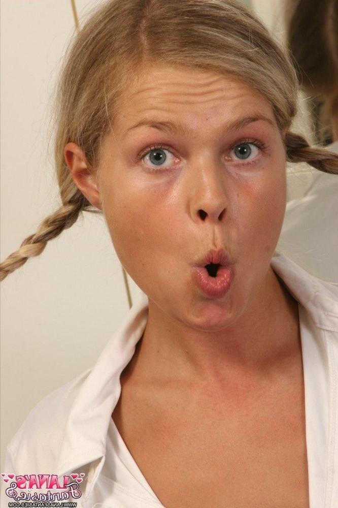 15P Pigtailed &amp;amp; busty teen Lana strips in her school uniform