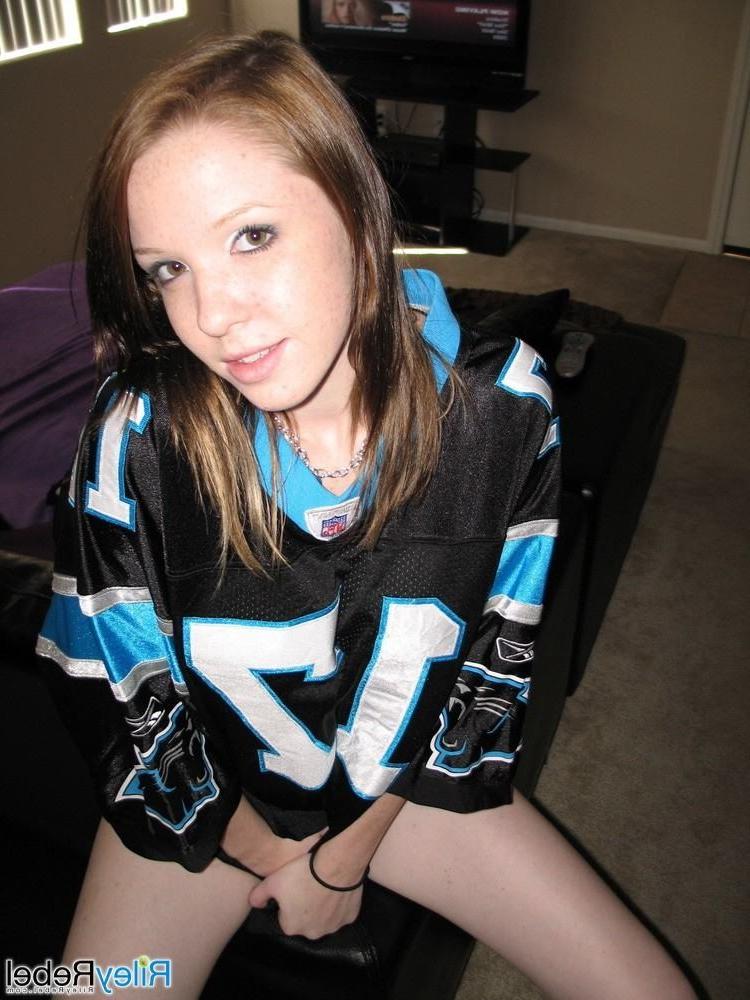 15P Tiny titted eighteen year old in football jersey