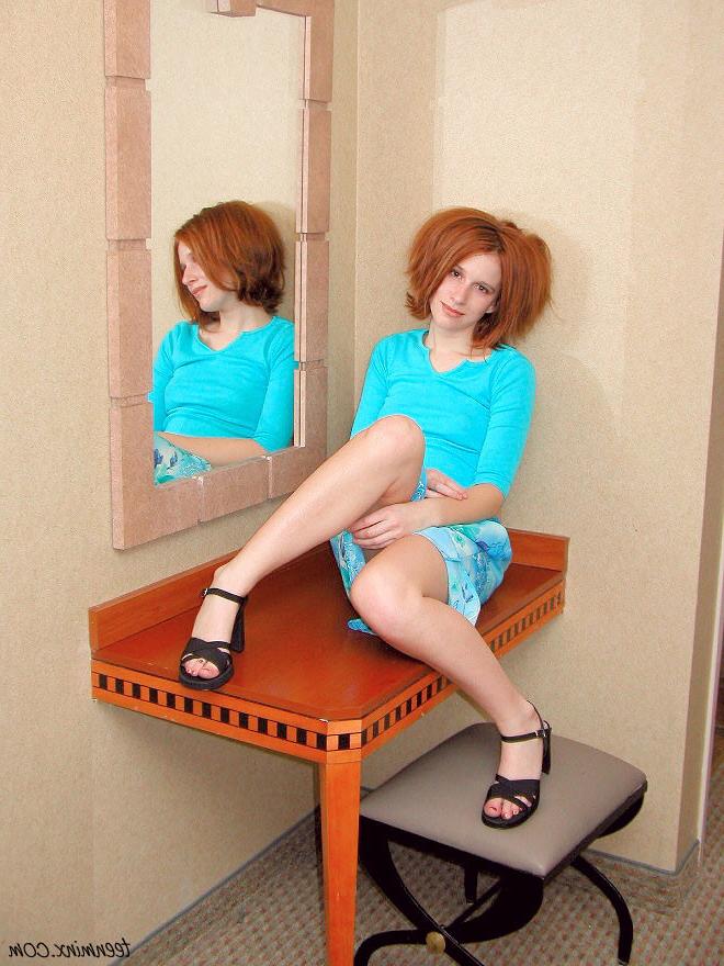 19P Fiery petite redhead teen with a tight little ass strip teases