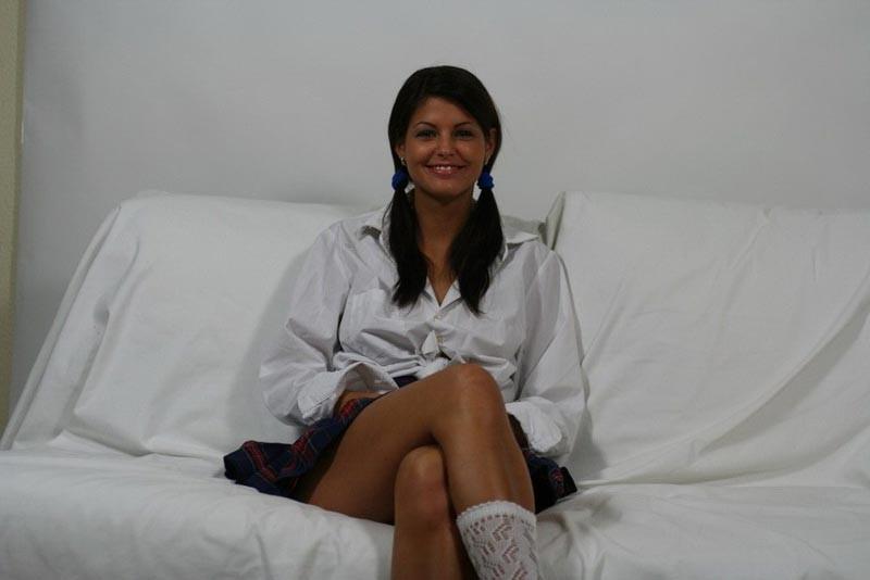 16P Uniform Schoolgirl Lucie Strips Down While Sucking On A Lollipop