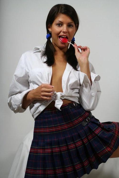 16P Uniform Schoolgirl Lucie Strips Down While Sucking On A Lollipop