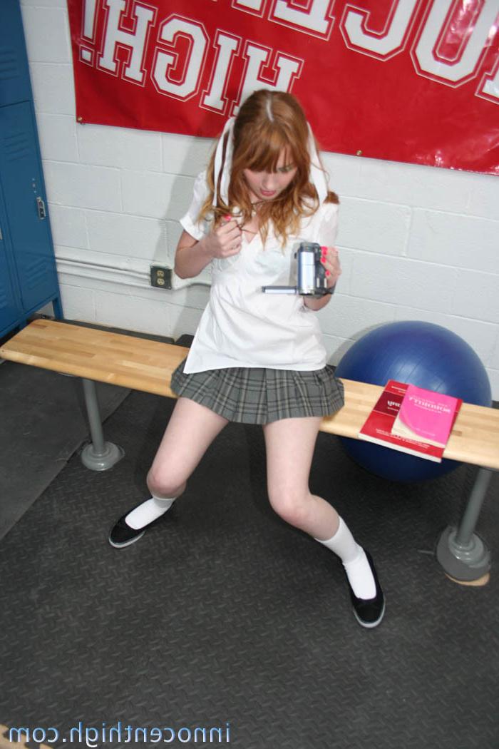 16P Pale redhead schoolgirl rides cock