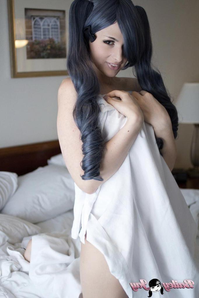 12P Bailey Jay with blue hair posing her big shemale cock