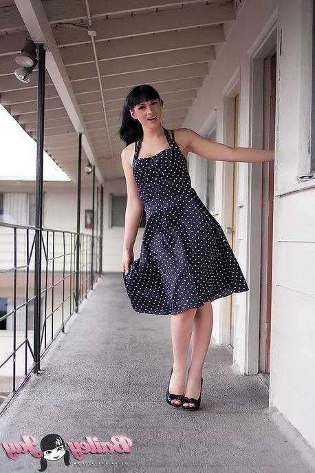 15P Tranny knockout Bailey Jay is packing under her polka dot dress