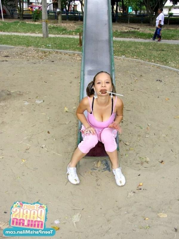12P Cute busty teen plays in the park