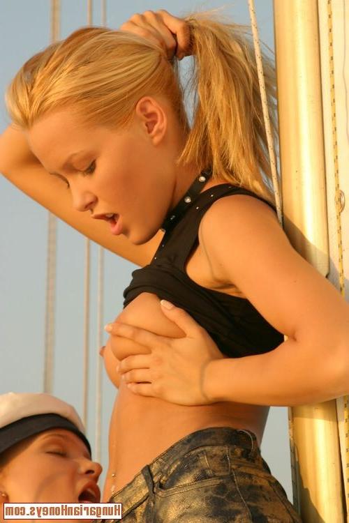 14P Cute lesbians kissing nipples and stripping on a boat