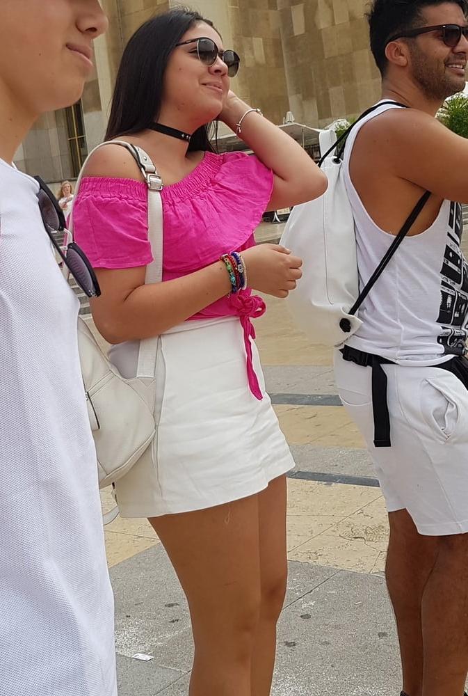 16P pretty woman in skirt, and pink heels
