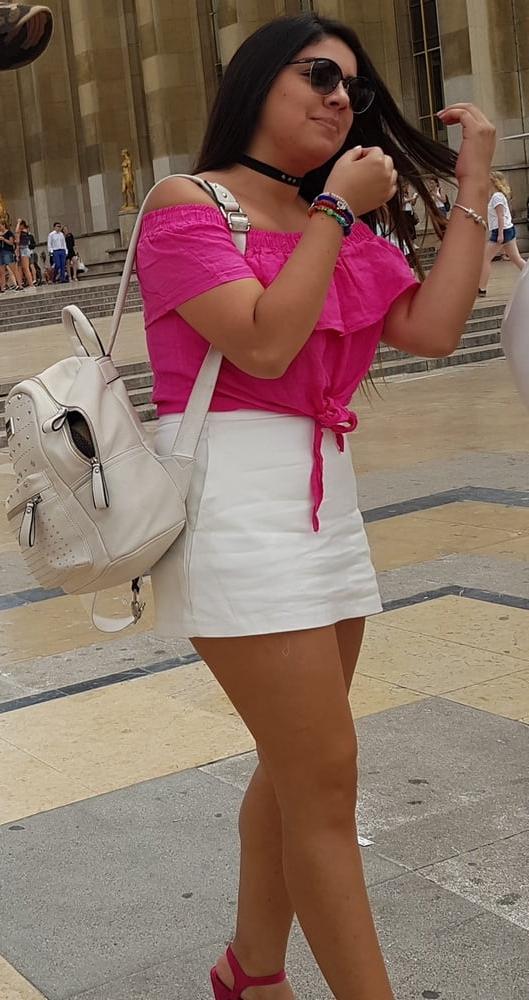 16P pretty woman in skirt, and pink heels