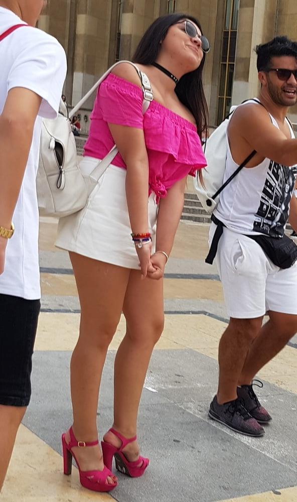 16P pretty woman in skirt, and pink heels
