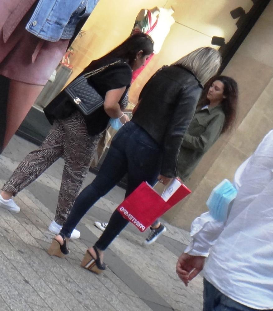 25P Candid hot mature in slingback wedges high heels