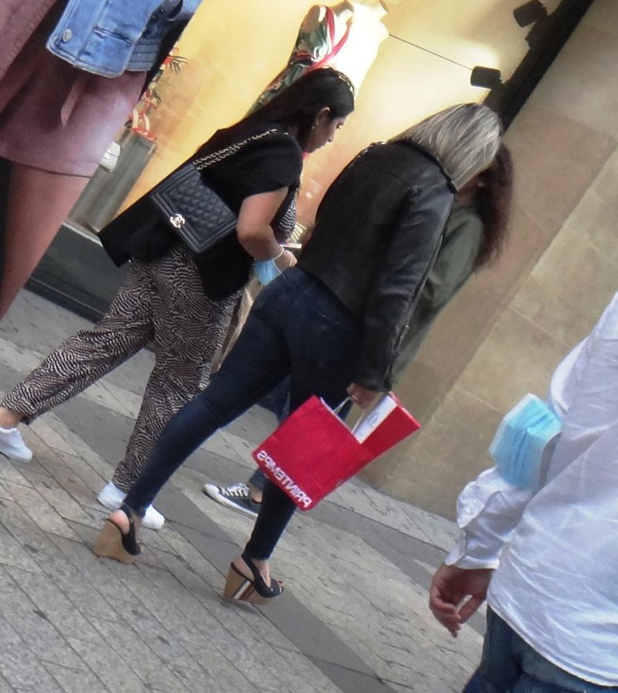 25P Candid hot mature in slingback wedges high heels