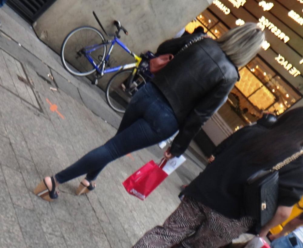25P Candid hot mature in slingback wedges high heels