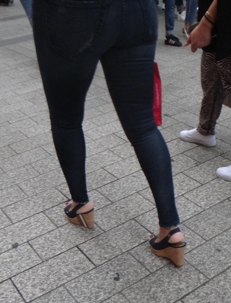 25P Candid hot mature in slingback wedges high heels