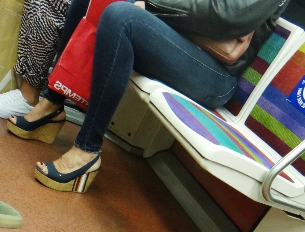 25P Candid hot mature in slingback wedges high heels
