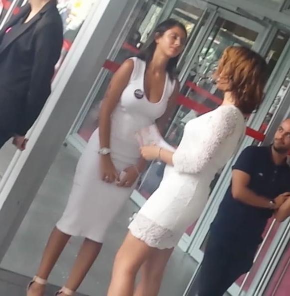 25P hot brunette white dress sexy ass high heels hot body