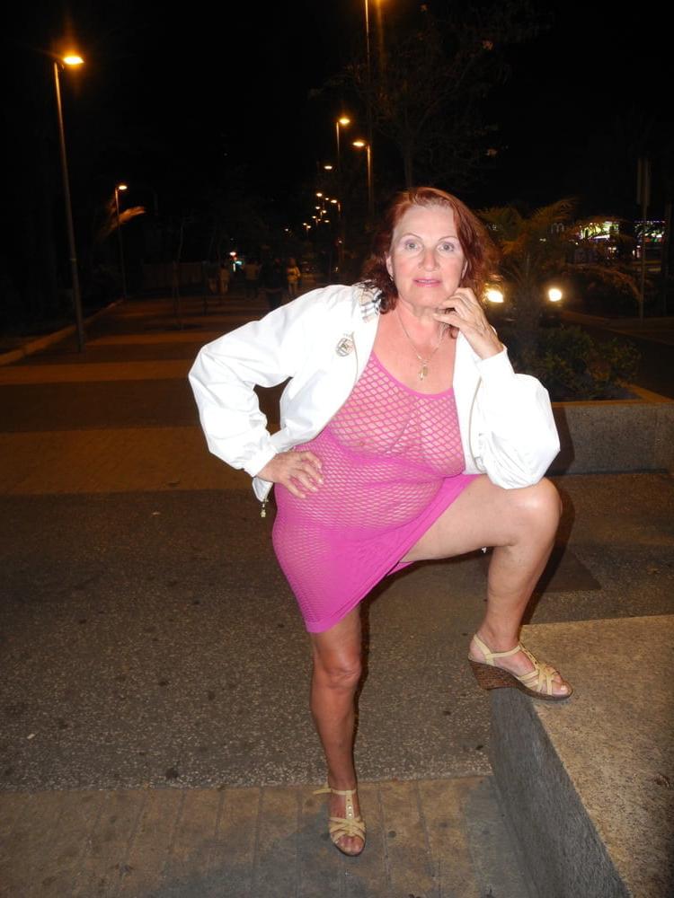 25P Hot granny flashing in purple see-thru mesh dress