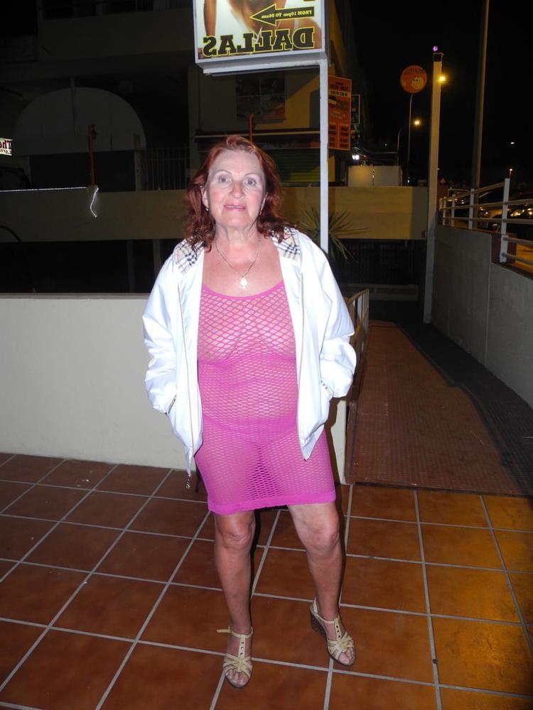 25P Hot granny flashing in purple see-thru mesh dress