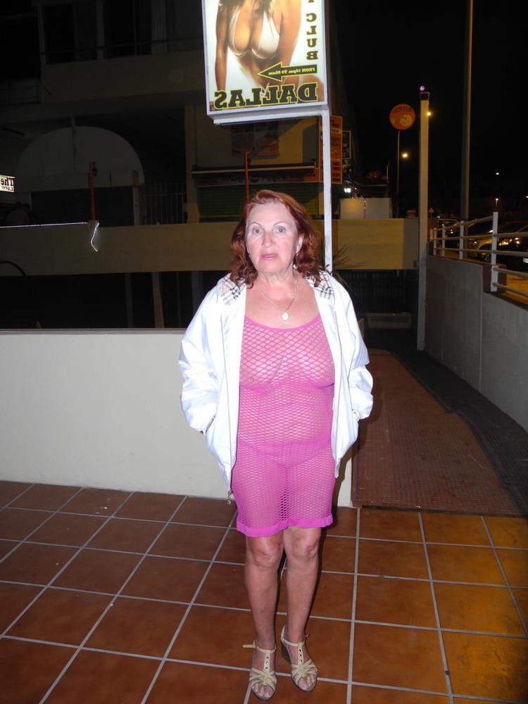 25P Hot granny flashing in purple see-thru mesh dress