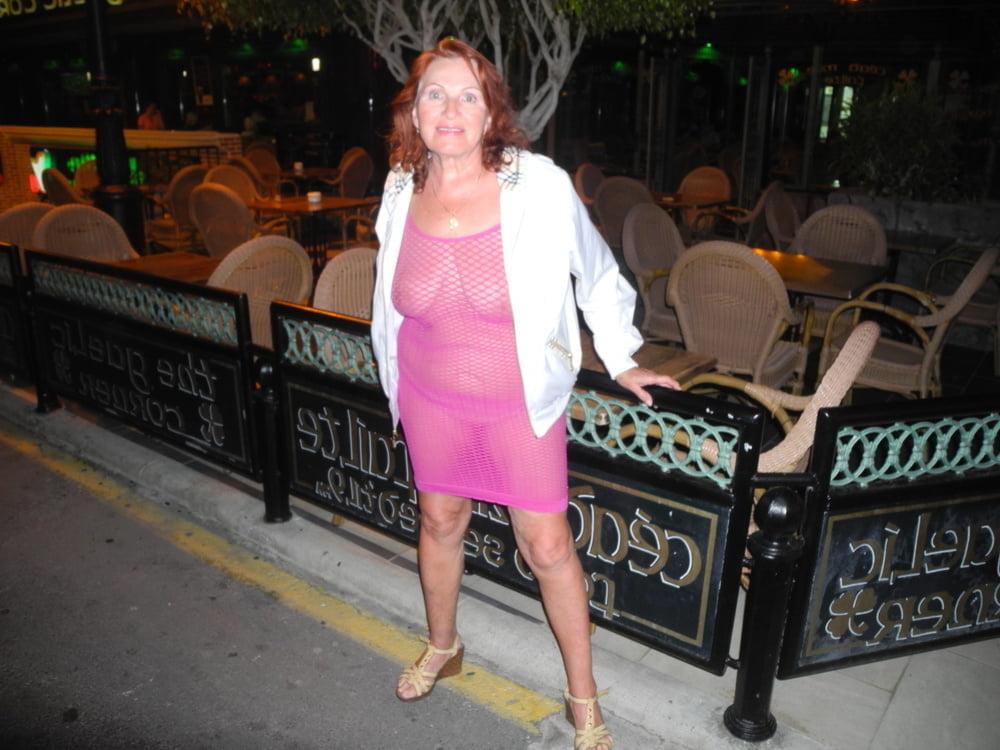 25P Hot granny flashing in purple see-thru mesh dress