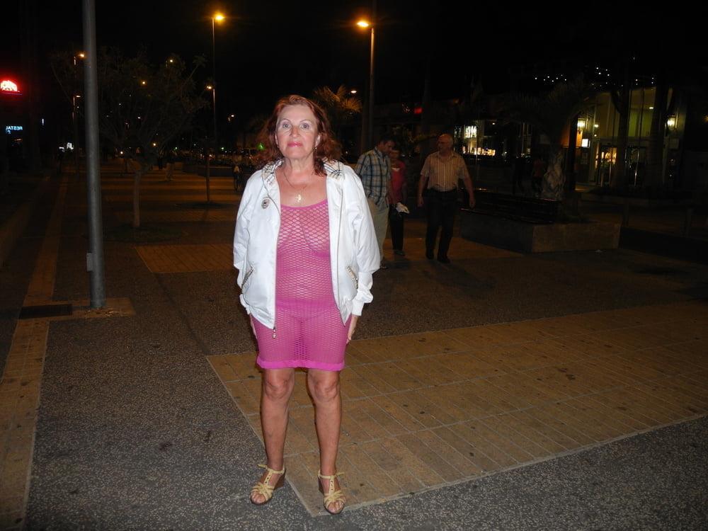 25P Hot granny flashing in purple see-thru mesh dress